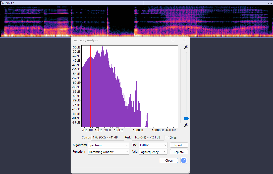 Predator Growl Effect Spectrum - Infrasound Clicks at 4Hz to 100Hz